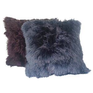 Genuine Alpaca Fur Pillow Covers Set 20"x20" Smoky Silver Gray & Chocolate Brown